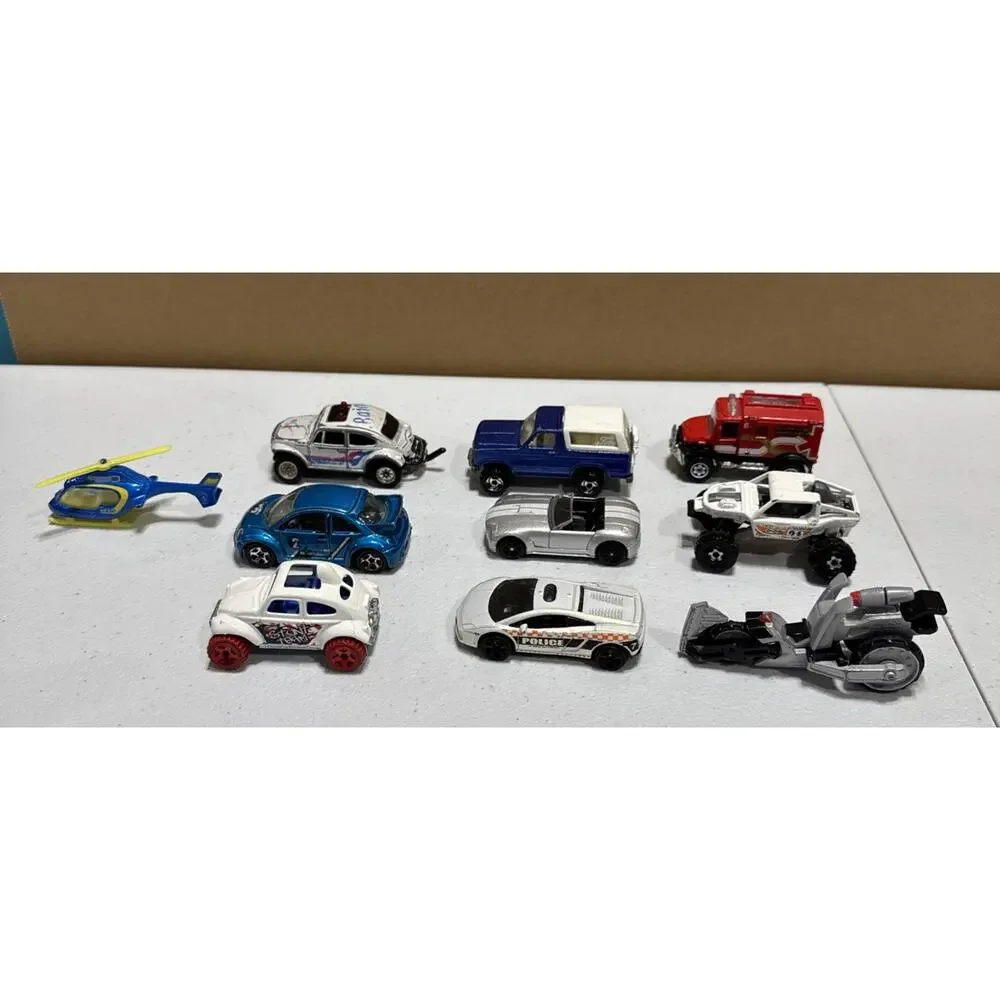 Lot Of 10 Die Cast Cars Toy Vehicles Helicopter Hot Wheels, Matchbox, Unbranded